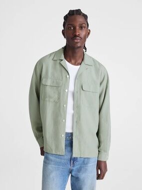 Madewell The Long-Sleeve Camp Shirt in Archive Linen Blend Size M NWT $128 0A053